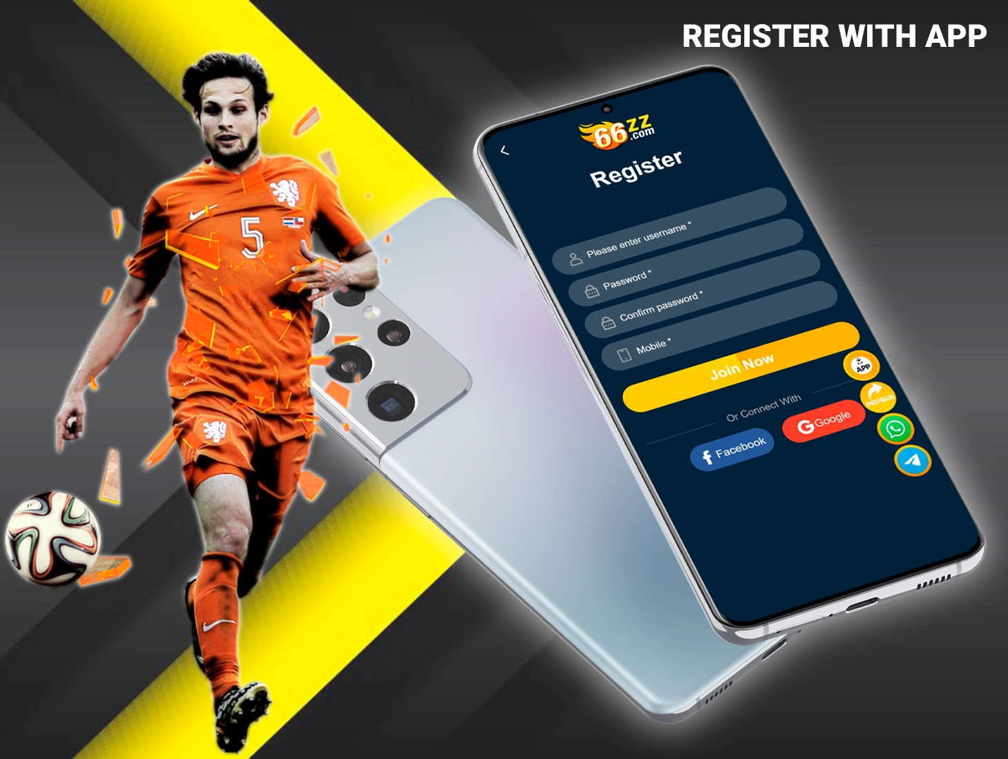 Mobile players can register directly in the 66zz app